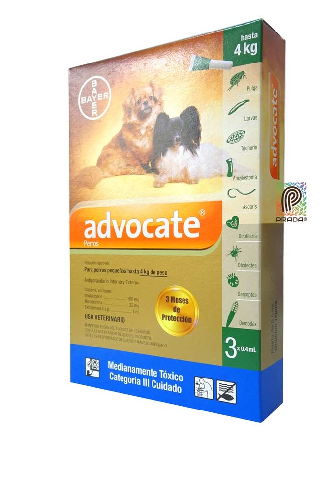 ADVOCATE PERROS HASTA 4 KG (0,4 ML) X 3 UNID
