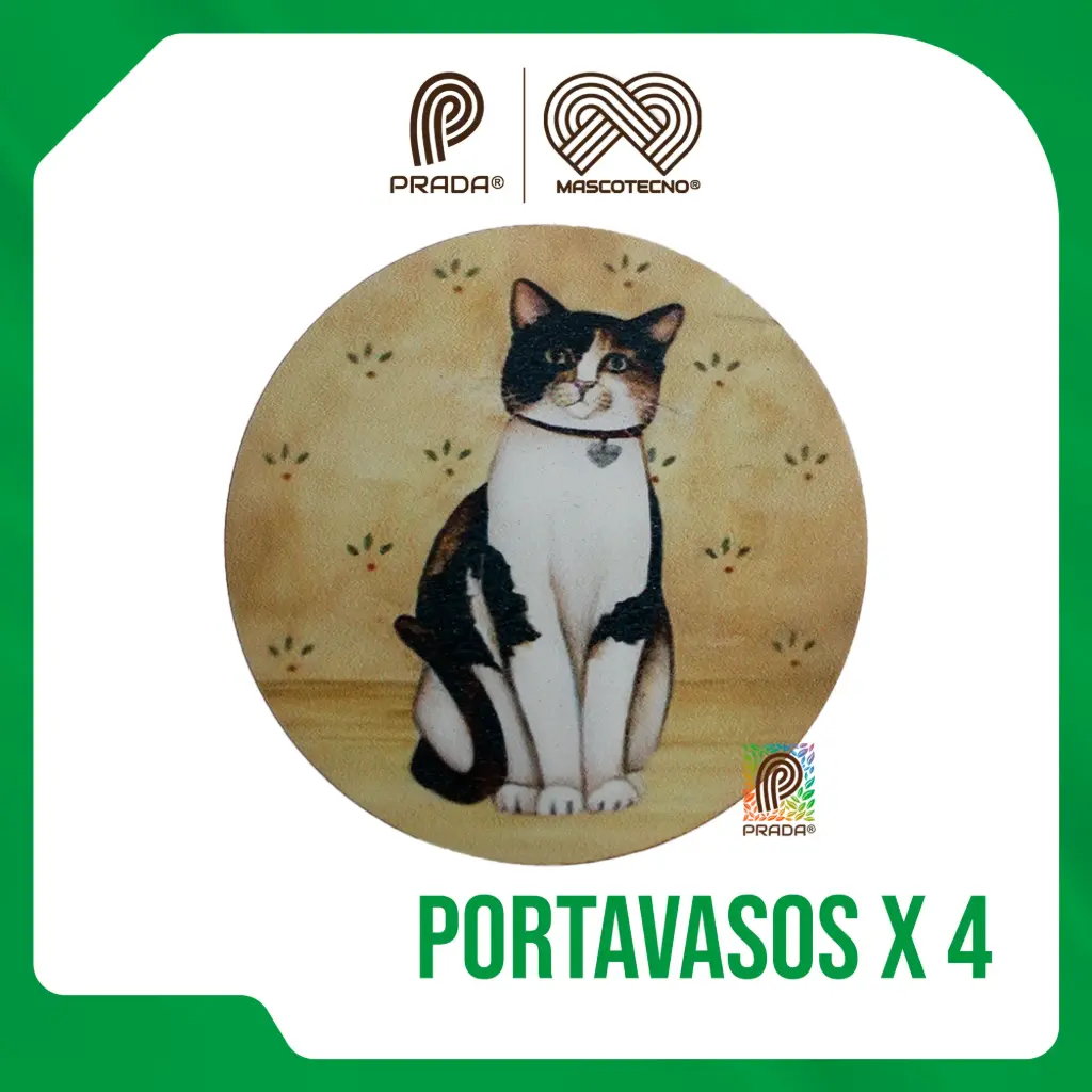 PORTAVASOS MADERA MASCOTAS X 4